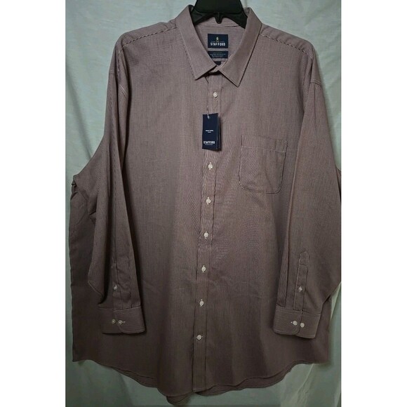 Stafford Sweat Repel Button Dress Shirt, Sz 3XL, Burgandy Micro Ging, NWT - Picture 1 of 9